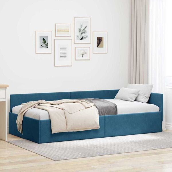 vidaXL Κρεβάτι Γωνίας Μπλε 80 x 200 cm Βελούδο και Εργοστασιακό ξύλο