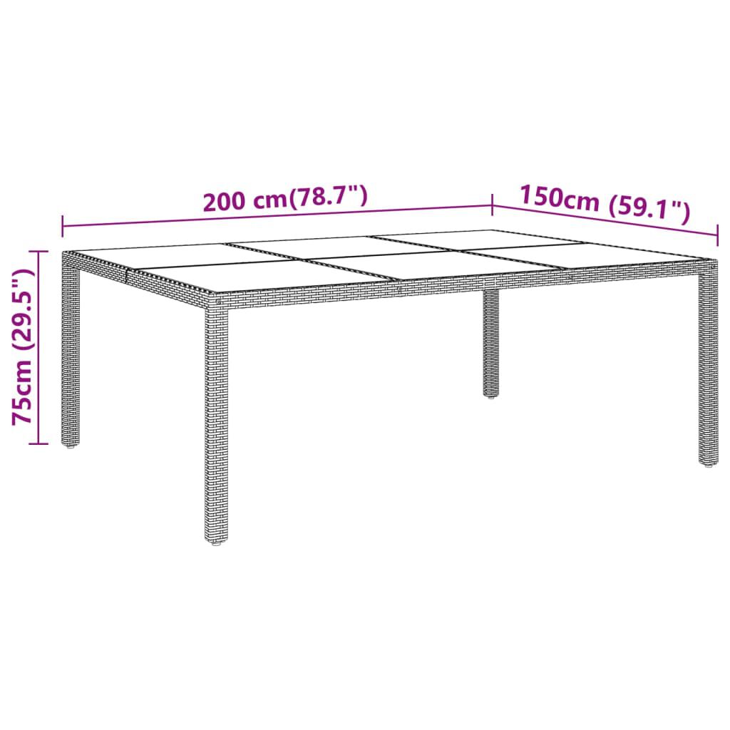 vidaXL Τραπέζι Κήπου Μπεζ 200x150x75 εκ. Ψημένο Γυαλί/Συνθετικό Ρατάν