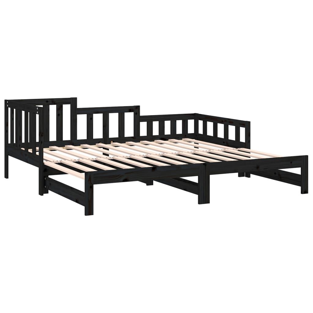vidaXL Καναπές Κρεβάτι Συρόμενος Μαύρος 2x(90x190) εκ. από Μασίφ Πεύκο