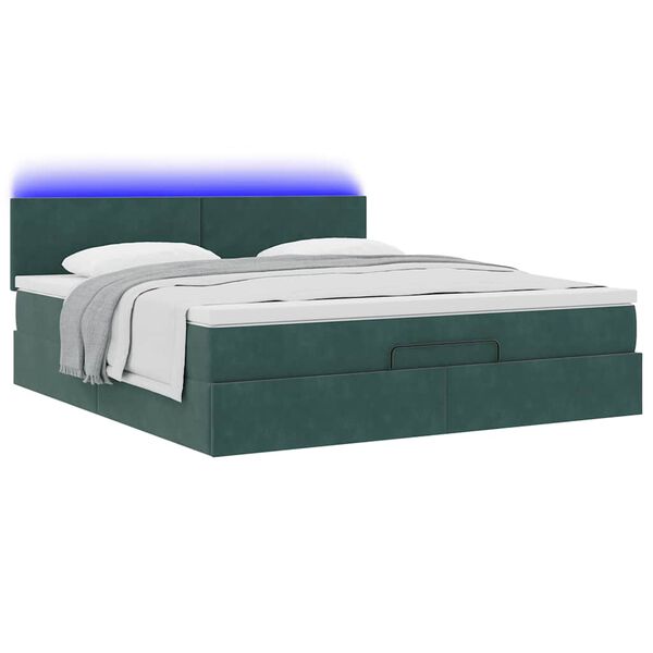 vidaXL Οθωμανικό κρεβάτι με στρώμα & LEDs Dark Green 160x200cm Velvet