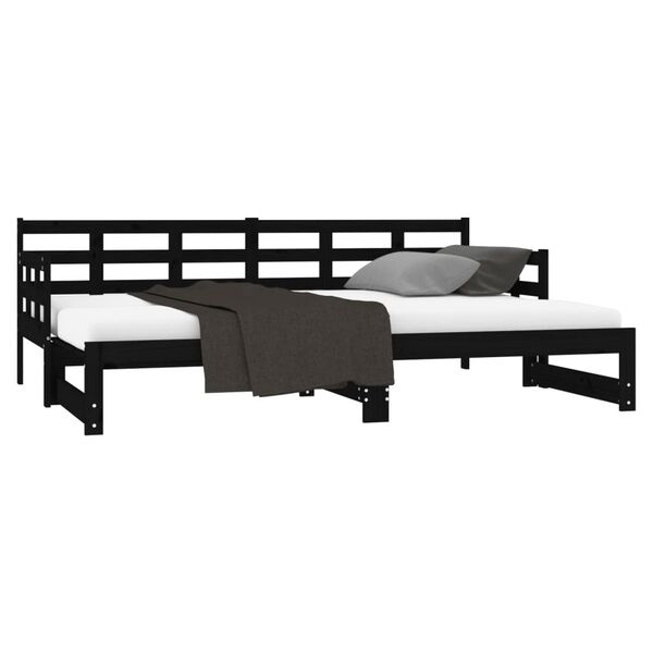 vidaXL Καναπές Κρεβάτι Συρόμενος Μαύρος 2x(90x190) εκ. Μασίφ Πεύκο