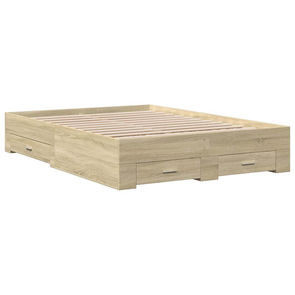 vidaXL Πλαίσιο Κρεβατιού με συρτάρια Sonoma Δρυς 135x190εκ. Επεξ. Ξύλο
