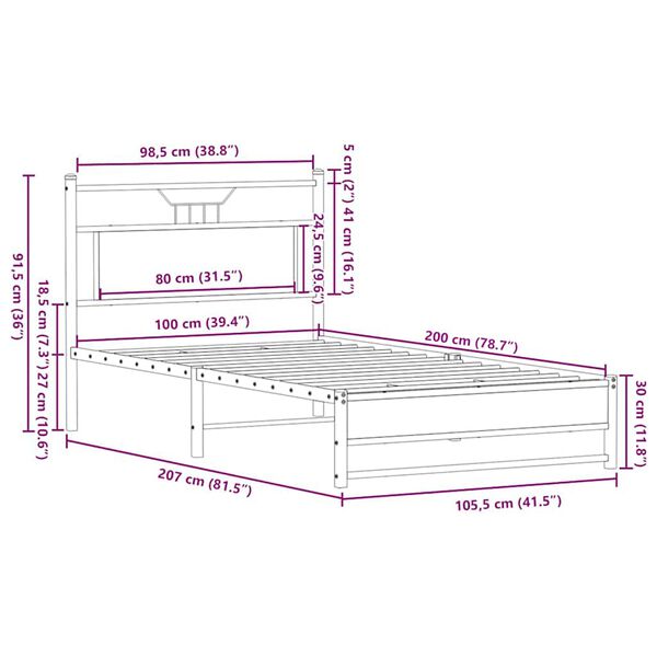vidaXL Πλαίσιο Κρεβατιού Καφέ Δρυς 100x200 εκ. Επεξεργασμένο Ξύλο