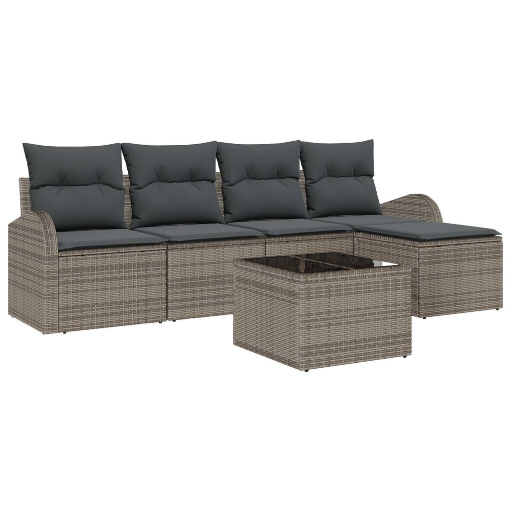 vidaXL Σετ Καναπέ Κήπου με μαξιλάρι 6 pcs Γκρι Πολυ ράταν