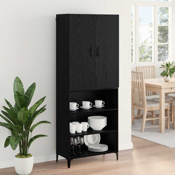 vidaXL Highboard &Mu;&alpha;ύ&rho;&eta; &Omicron;&xi;&upsilon;ά 69,5 x 34 x 180 &epsilon;&kappa;. &Epsilon;&pi;&epsilon;&xi;&epsilon;&rho;&gamma;&alpha;&sigma;&mu;έ&nu;&omicron; &xi;ύ&lambda;&omicron;