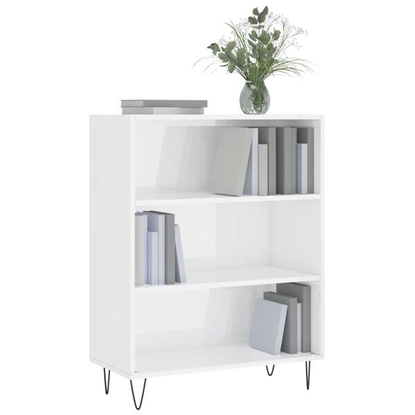 vidaXL Βιβλιοθήκη Γυαλιστερό Λευκό 69,5x32,5x90 εκ. Επεξεργασμένο Ξύλο