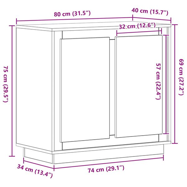 vidaXL Μοντέρνος Μπουφές Πλευρικός Μαύρη δρυς 80 x 34 x 75 εκ