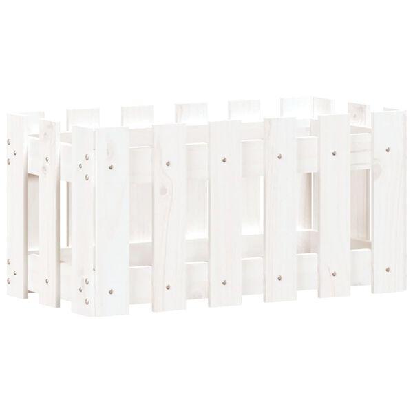 vidaXL Ζαρντινιέρα με Σχέδιο Φράχτη Λευκή 60 x 30 x 30 εκ. Μασίφ Πεύκο