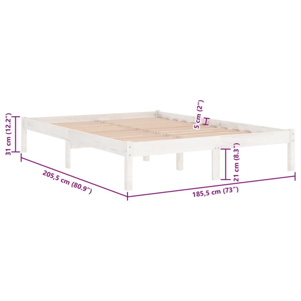 vidaXL Πλαίσιο Κρεβατιού Λευκό 180 x 200 εκ. Μασίφ Ξύλο Super King