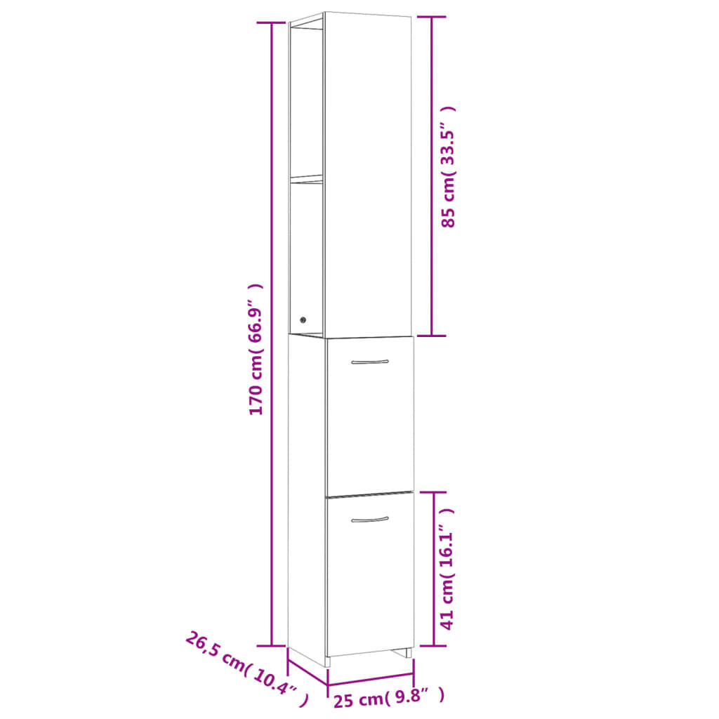 vidaXL Ντουλάπι Μπάνιου Γκρι Sonoma 25x26,5x170 εκ. Επεξεργασμένο Ξύλο
