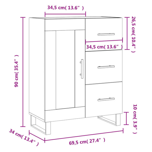 vidaXL Συρταριέρα Μαύρη 69,5 x 34 x 90 εκ. από Επεξεργασμένο Ξύλο
