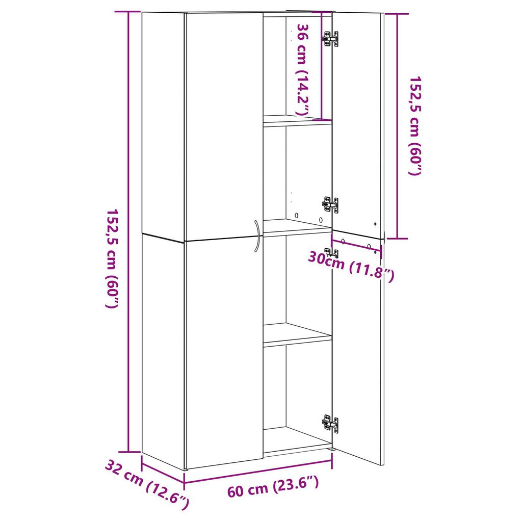 vidaXL Υψηλό Γραφείο Παλιού Ξύλου 60 x 32 x 153 εκ. - φτιαγμένο από επεξεργασμένο ξύλο.
