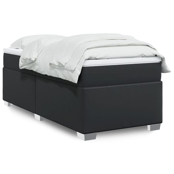 vidaXL Κρεβάτι Boxspring με Στρώμα Μαύρο 90x190εκ. από Συνθετικό Δέρμα