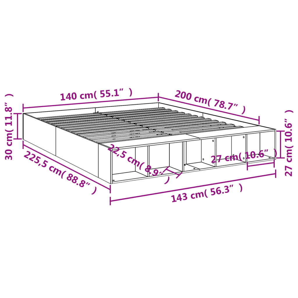 vidaXL Πλαίσιο Κρεβατιού Sonoma Δρυς 140x200 εκ. Επεξεργασμένο Ξύλο