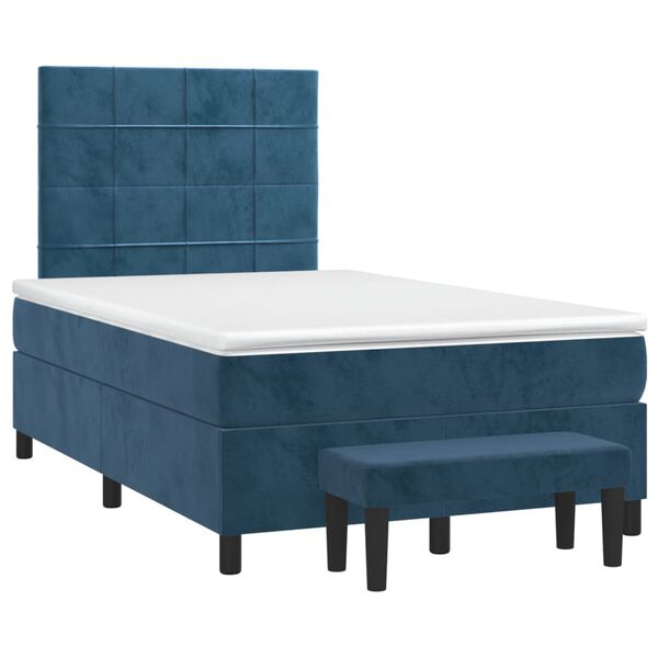 vidaXL Κρεβάτι Boxspring με Στρώμα Σκούρο Μπλε 120x200 εκ. Βελούδινο