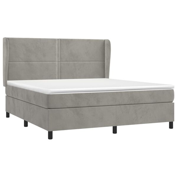 vidaXL Κρεβάτι Boxspring με Στρώμα Ανοιχτό Γκρι 180x200 εκ. Βελούδινο