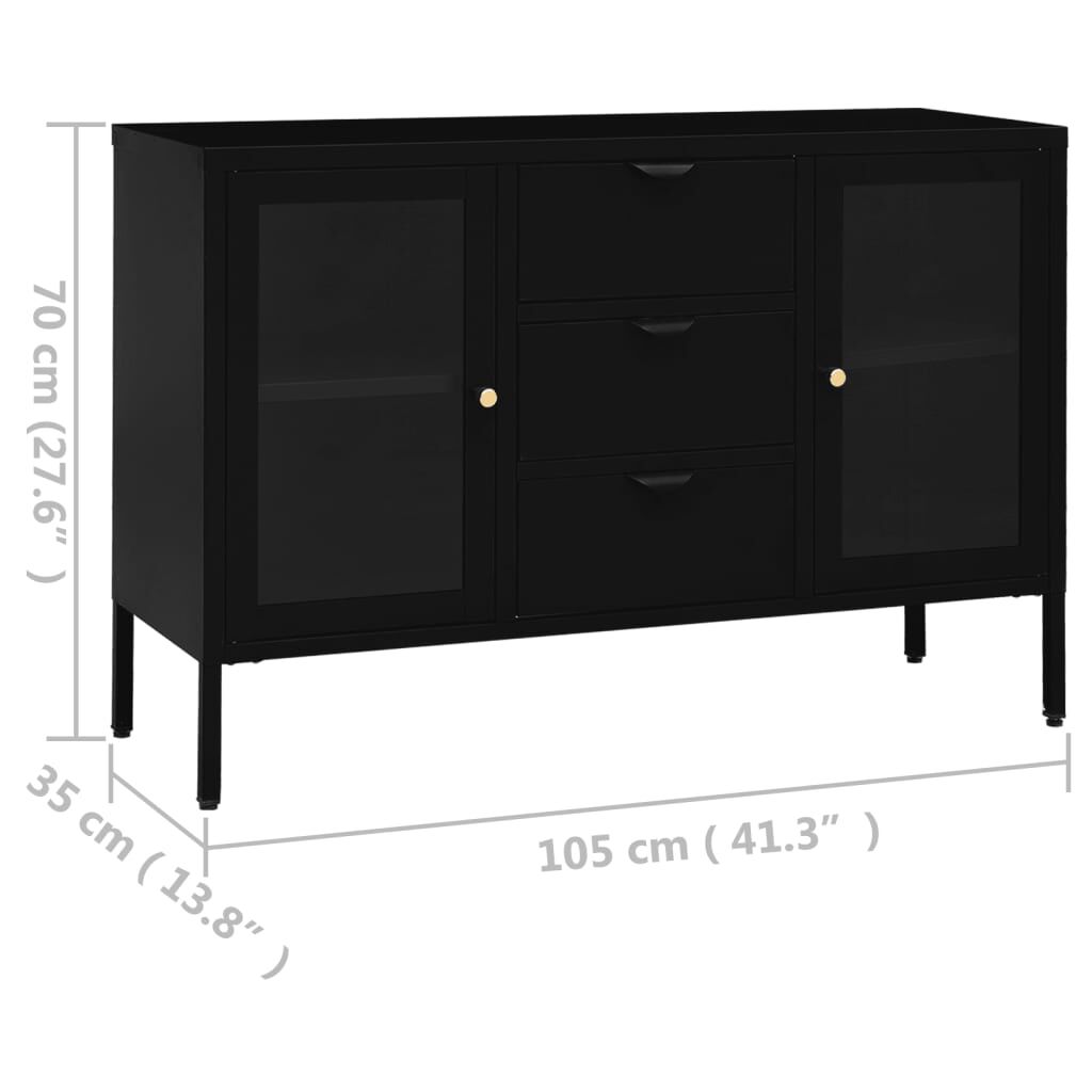 vidaXL Μπουφές Μαύρος 105 x 35 x 70 εκ. από Ατσάλι και Ψημένο Γυαλί
