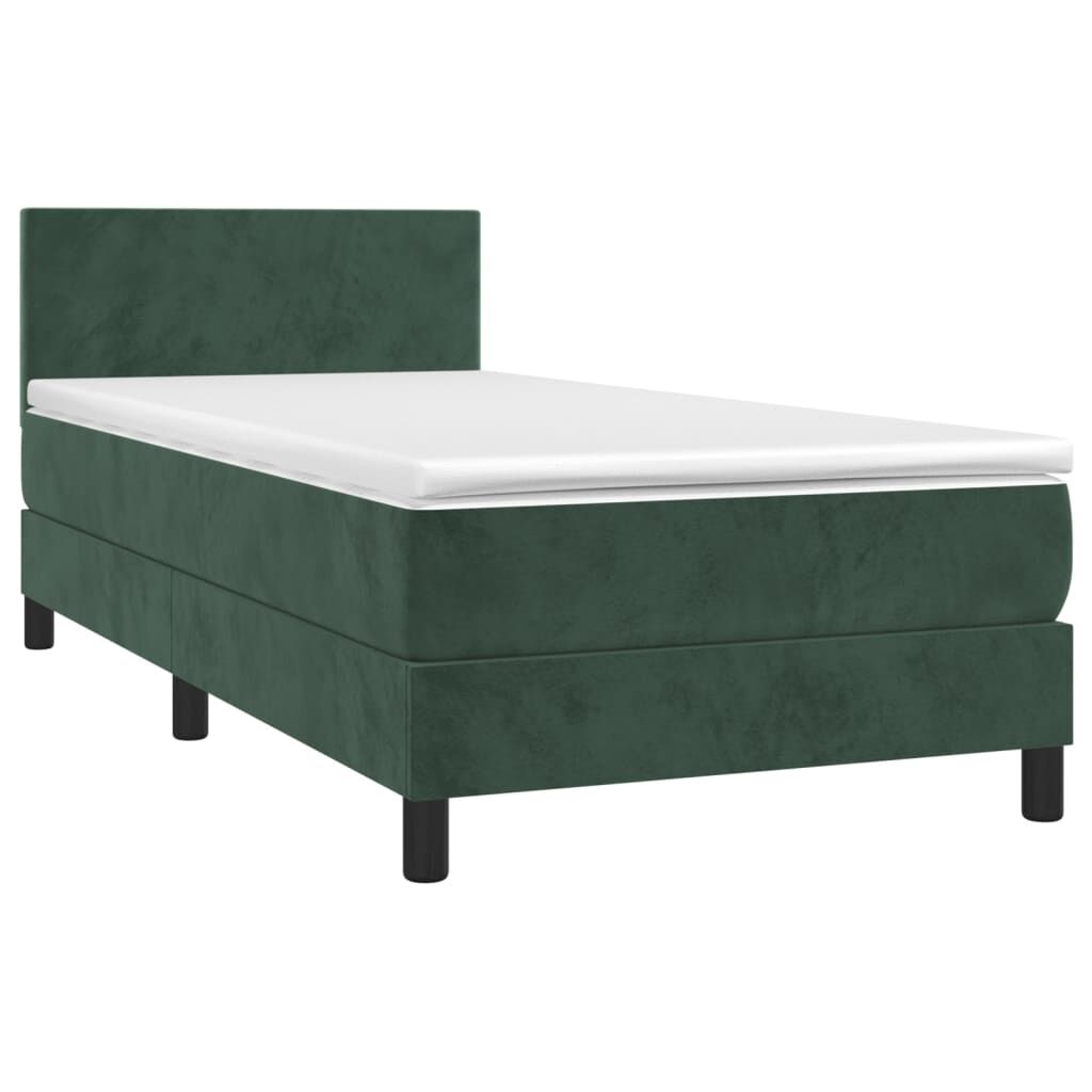 vidaXL Κρεβάτι Boxspring με Στρώμα & LED Σκ. Πράσινο 90x200 εκ Βελούδο