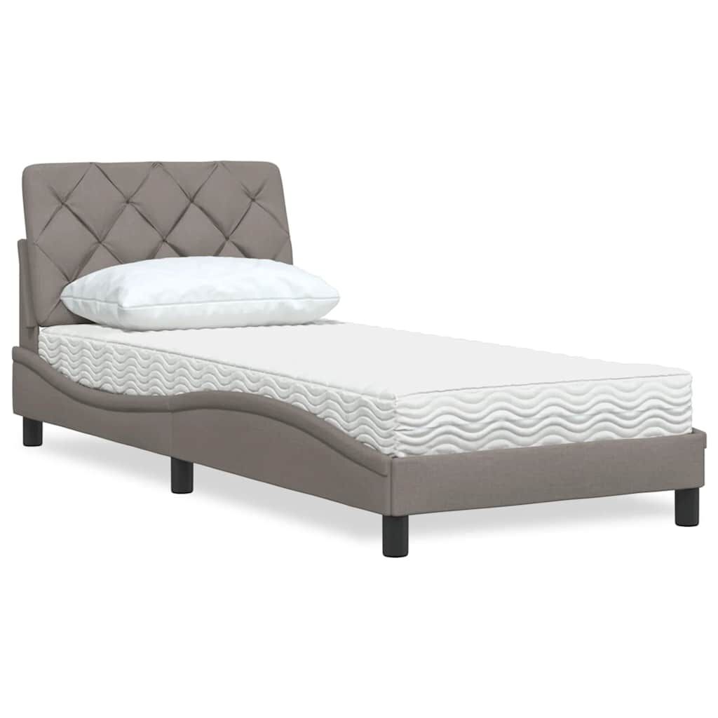 vidaXL Κρεβάτι με Στρώμα Taupe 90x190 εκ.Υφασμάτινο