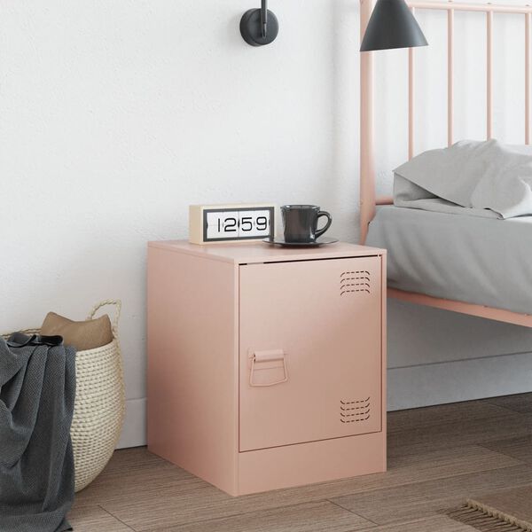vidaXL Κομοδίνο Ροζ 34,5 x 39 x 44 εκ. από Χάλυβα