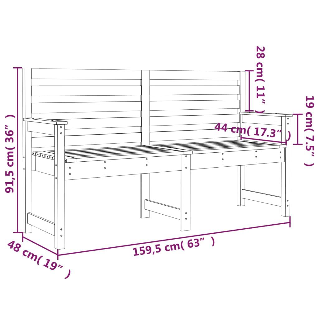 vidaXL Παγκάκι Κήπου 159,5x48x91,5 εκ. από Μασίφ Ξύλο Πεύκου