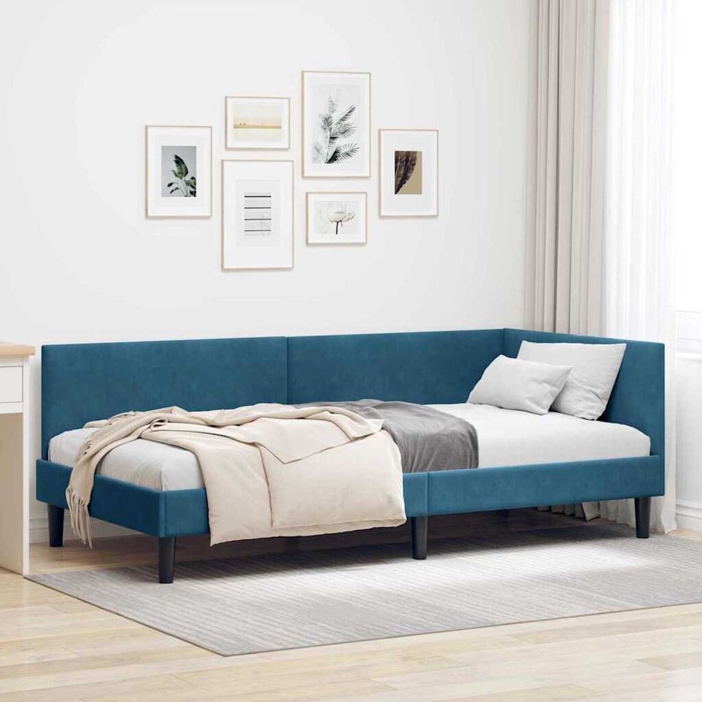 vidaXL Κρεβάτι Γωνίας Μπλε 100 x 200 cm Βελούδο και Εργοστασιακό ξύλο