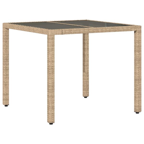 vidaXL Τραπέζι Κήπου Γυάλινη Επιφάνεια Μπεζ 90x90x75 εκ. Συνθ. Ρατάν