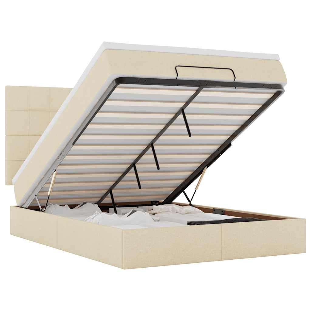 vidaXL Οθωμανικό κρεβάτι με στρώμα Cream 140x200cm ύφασμα
