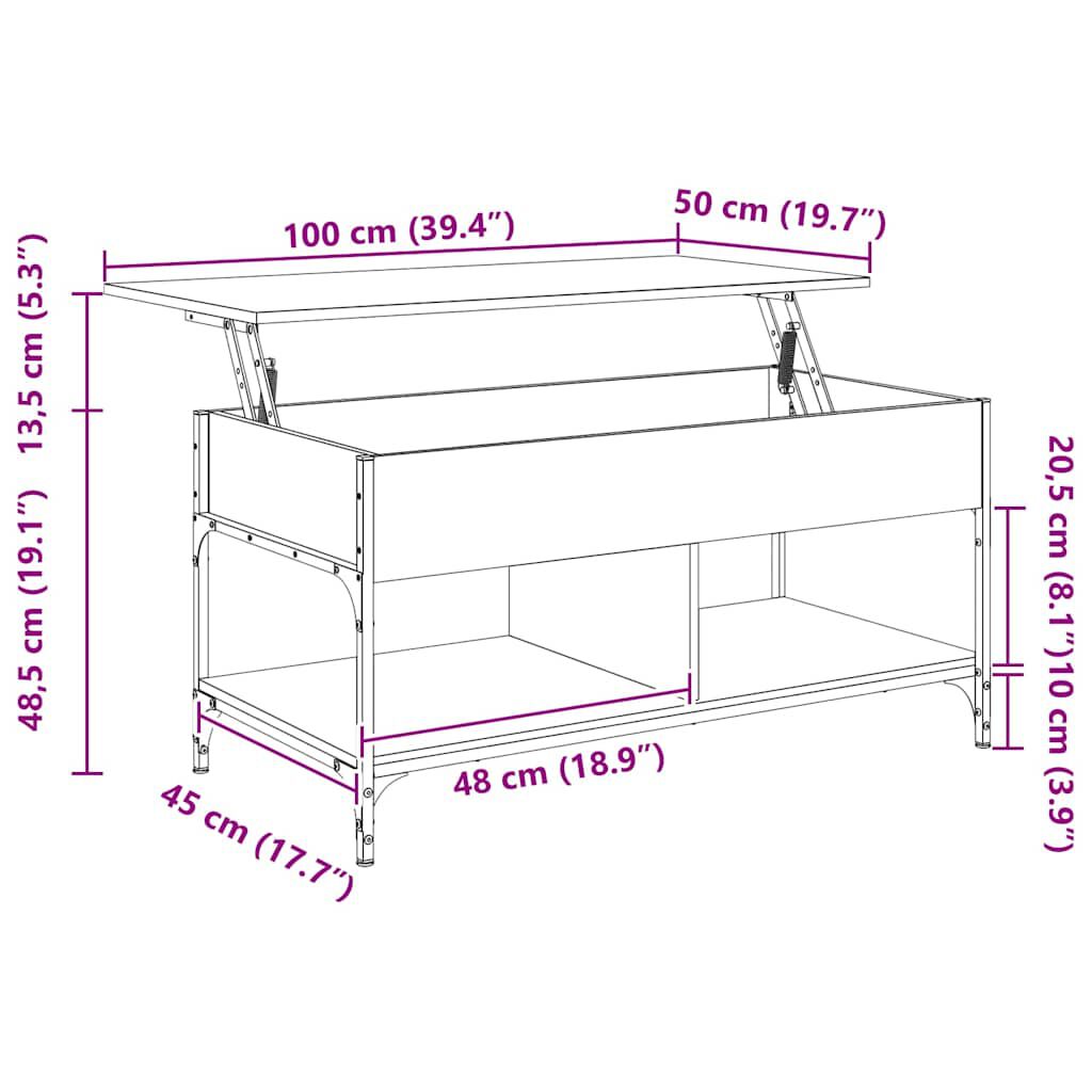 vidaXL Τραπεζάκι Σαλονιού Γκρι Sonoma 100x50x50 εκ. Επεξ. Ξύλο/Μέταλλο