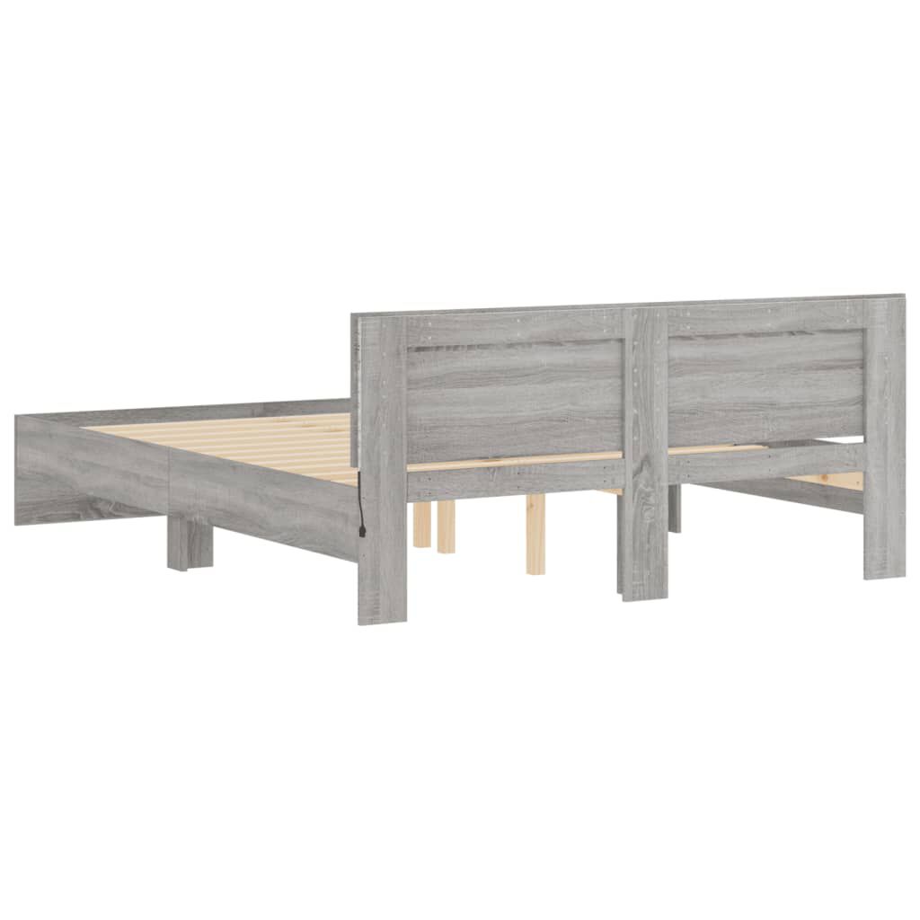 vidaXL Πλαίσιο Κρεβατιού με Κεφαλάρι/LED Γκρι Sonoma 160x200 εκ.