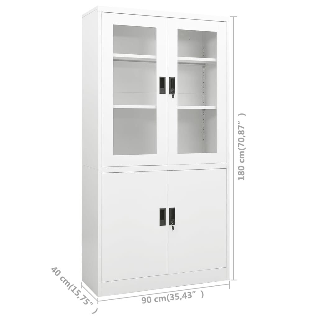 vidaXL Ντουλάπα Γραφείου 90 x 40 x 180 εκ. Λευκή Ατσάλινη
