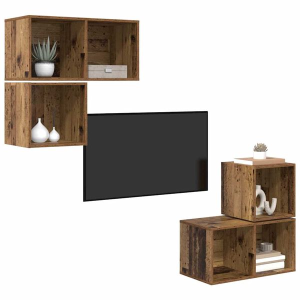 vidaXL Σετ επίπλου τηλεόρασης 4 pcs Παλαιό ξύλο 37 x 37 x 72 εκ
