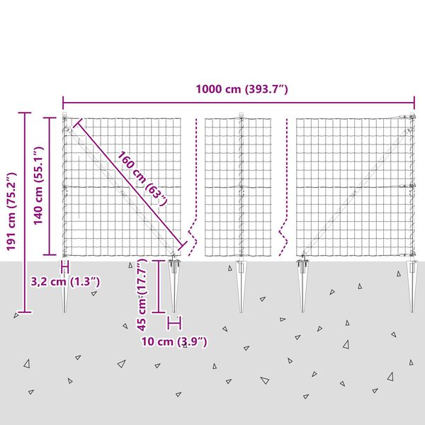 vidaXL Φράχτης με Στήλες. Ασημί 1.4 x 10 m Ατσάλι