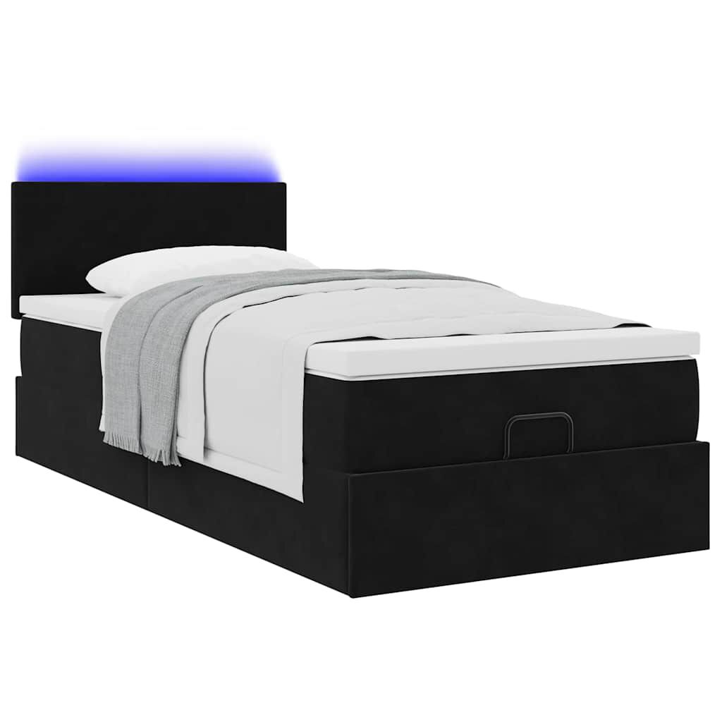 vidaXL Οθωμανικό κρεβάτι με στρώμα & LEDs Μαύρο 80x200cm Velvet