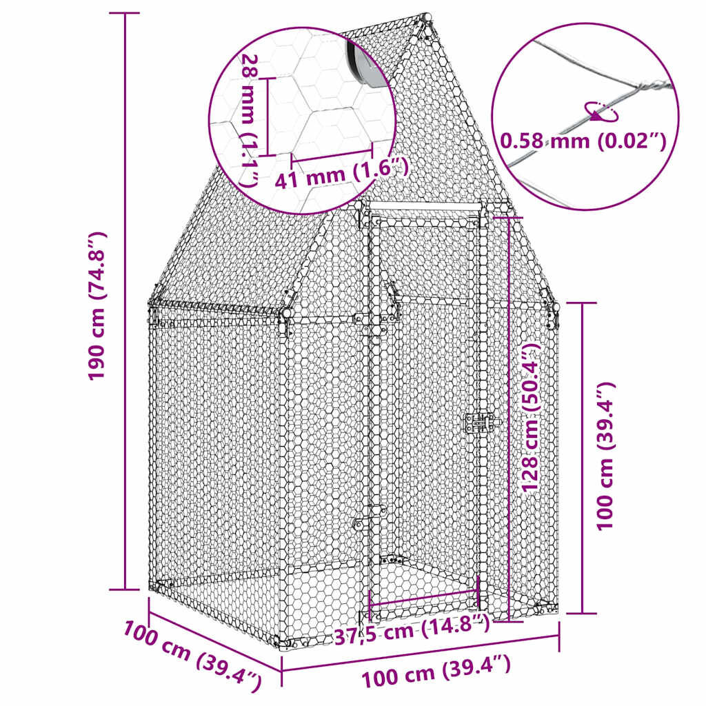 vidaXL Κοτέτσι - Κλουβί Ασημί 100x100x190 εκ. από Γαλβανισμένο Χάλυβα