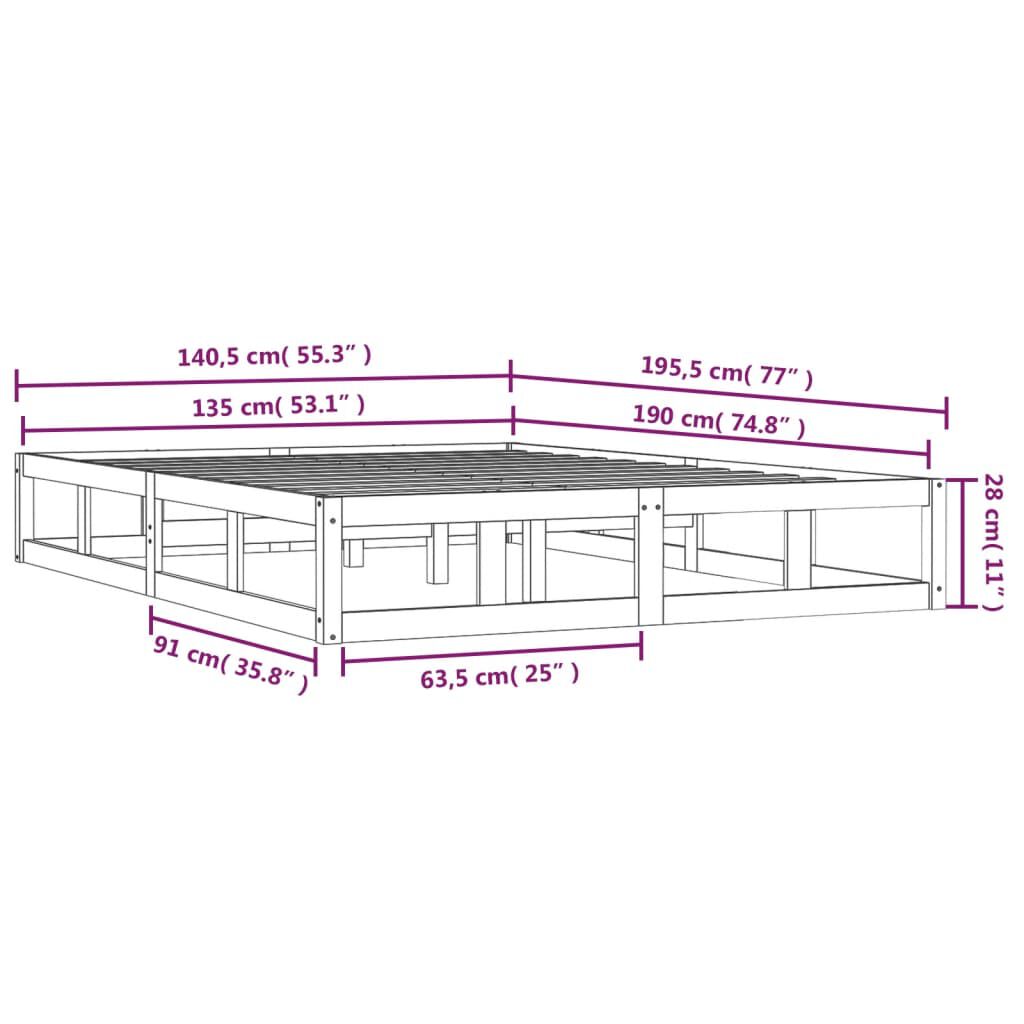 vidaXL Πλαίσιο Κρεβατιού Μαύρο 135x190 εκ. από Μασίφ Ξύλο Double
