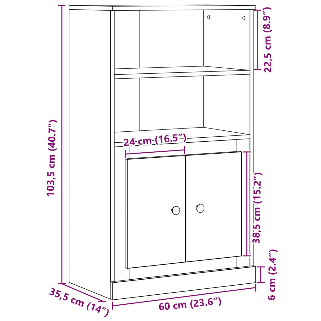 vidaXL Υψηλή ντουλάπα Μαύρη Δρυός 60x35.5x103.5 εκ. Επεξεργασμένο Ξύλο