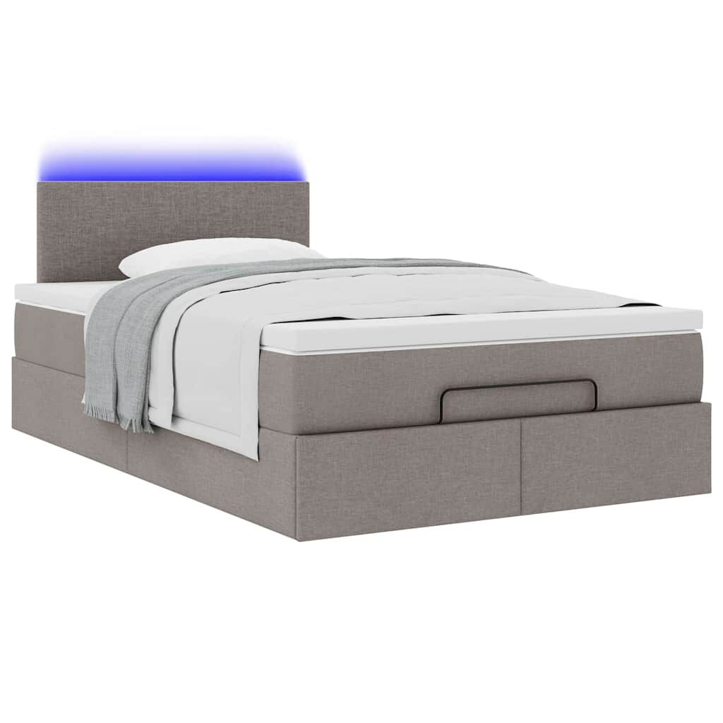 vidaXL Οθωμανικό κρεβάτι με στρώμα & LEDs Taupe 120x200cm ύφασμα
