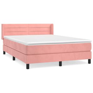 vidaXL Κρεβάτι Boxspring με Στρώμα Ροζ 140x190 εκ. Βελούδινο