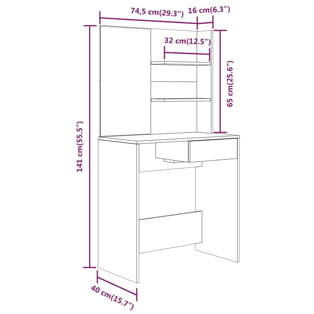 vidaXL Μπουντουάρ Σετ Καφέ Δρυς 74,5 x 40 x 141 εκ.