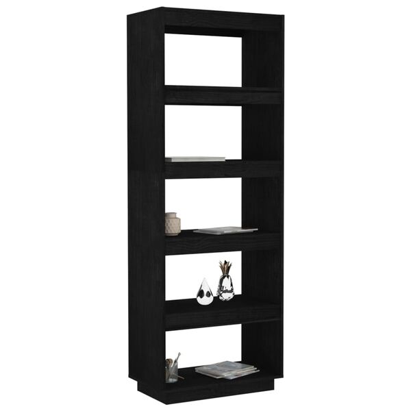 vidaXL Βιβλιοθήκη/Διαχωριστικό Χώρου Μαύρο 60x35x167 εκ. Μασίφ Πεύκο