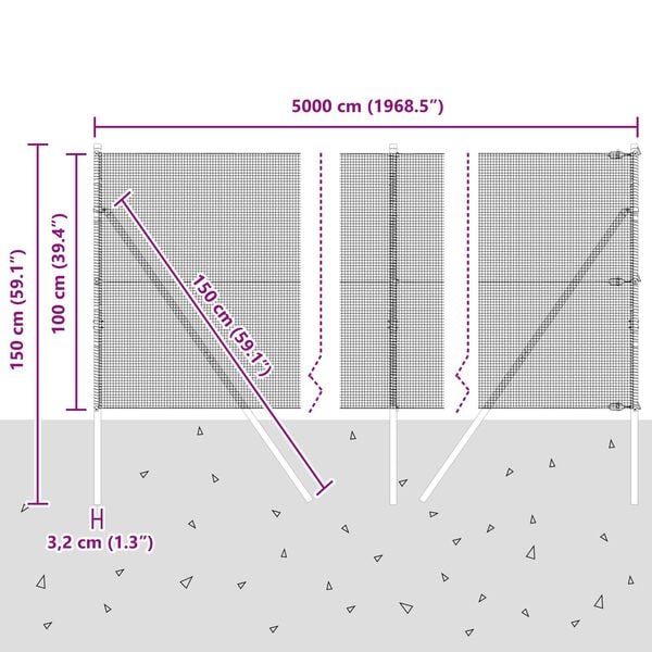 vidaXL Φράχτης με Στήλες. Ασημί 1 x 50 m Ατσάλι