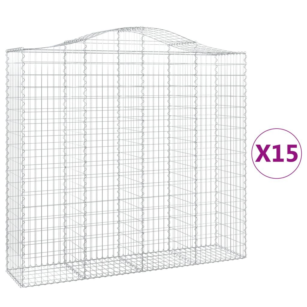 vidaXL Συρματοκιβώτια Τοξωτά 15 τεμ. 200x50x180/200 εκ. Γαλβαν. Ατσάλι