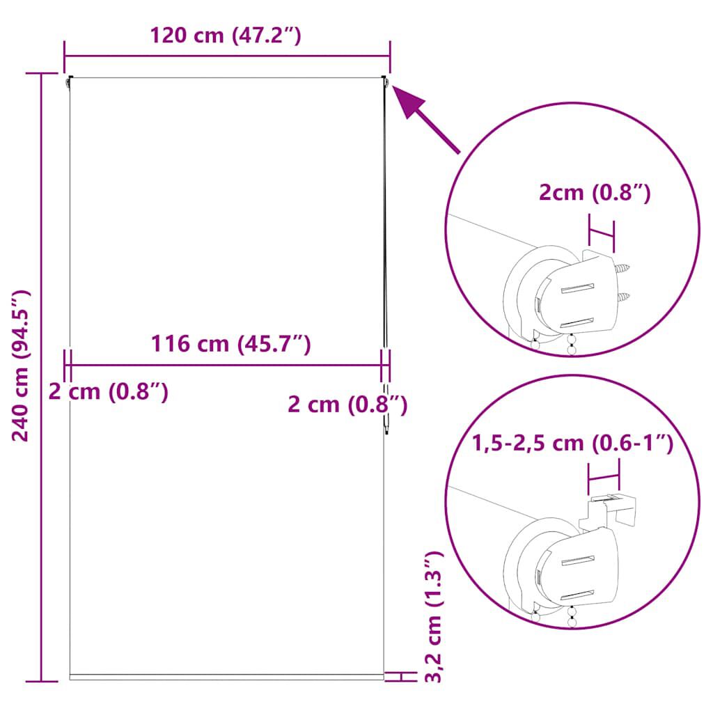 vidaXL Κουρτίνα Μπάνιου Ρολό 120x240 εκ. Πλάτος υφάσματος 116 εκ.