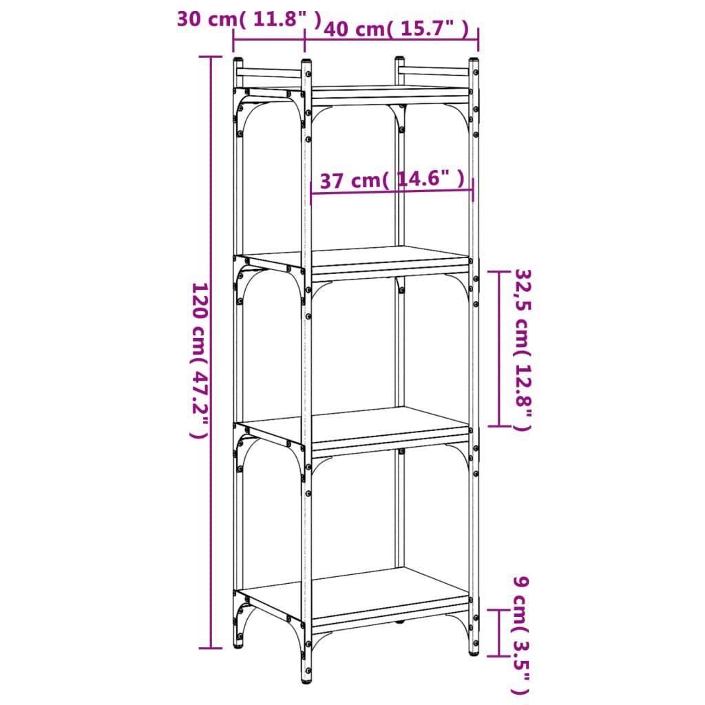 vidaXL Βιβλιοθήκη 4 Επιπέδων Μαύρη 40 x 30 x 120 εκ. από Επεξεργ. Ξύλο