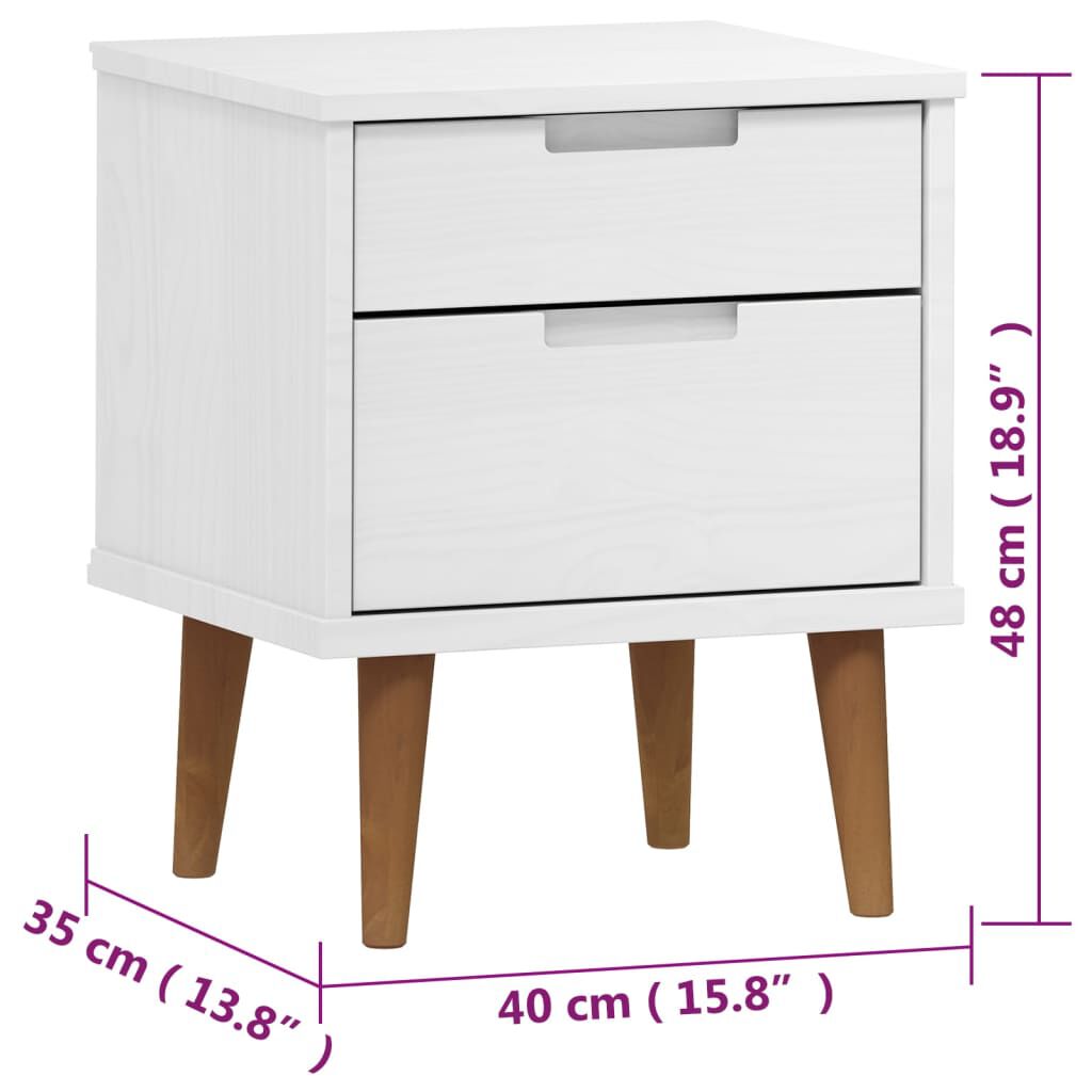 vidaXL Κομοδίνο MOLDE Λευκό 40 x 35 x 48 εκ. από Μασίφ Ξύλο Πεύκου