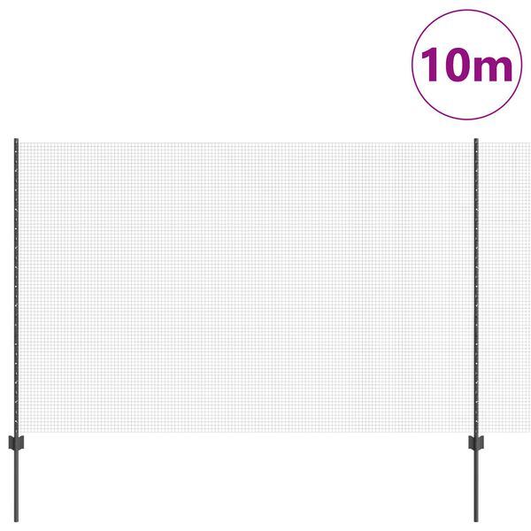 vidaXL Συρματόπλεγμα με 10 U Πόδια Γκρι 1.5x10 μ. Χάλυβας