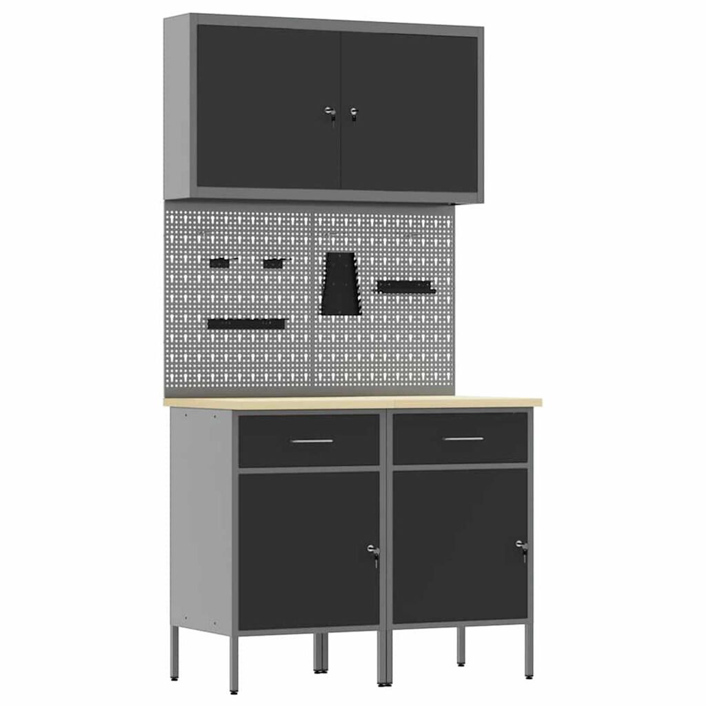vidaXL Ντουλάπα Εργασίας με συρτάρι 5 pcs Μαύρο 100 x 55 x 200 εκ