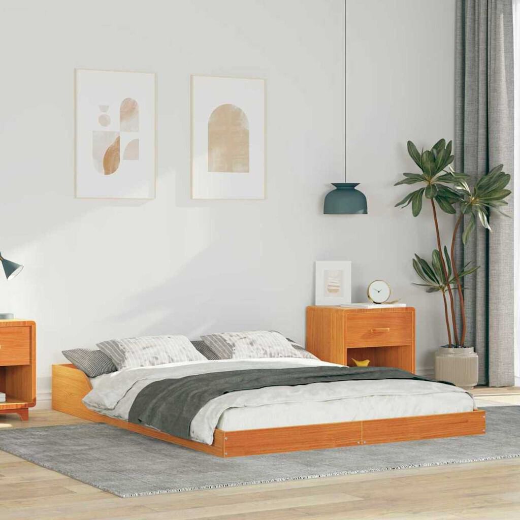 vidaXL Σκελετός Κρεβατιού Καφέ κεριού 140 x 190 cm Μασίφ ξύλο πεύκου