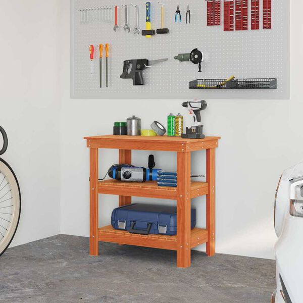 vidaXL Πάγκος εργασίας με ράφι Κερωτό καφέ 78,5 x 50 x 80 εκ.